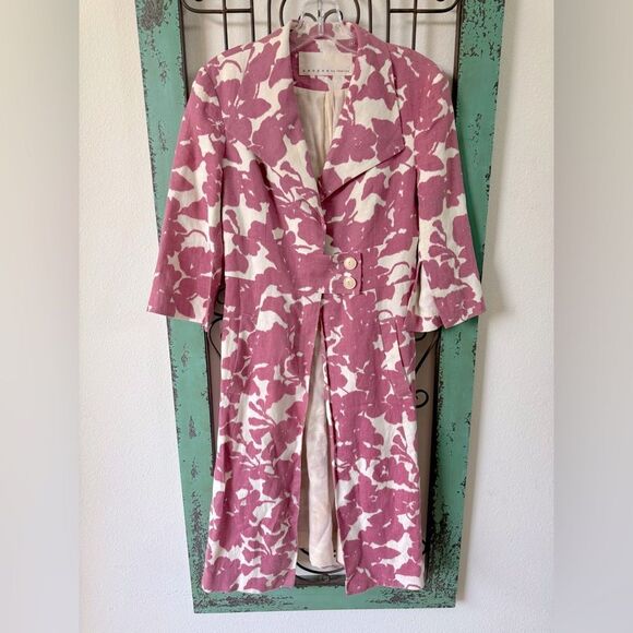 RARE Cooper by Trelise Statement Coat | Vintage-Inspired Pink Ivory linen. Sz 6 - Picture 1 of 7